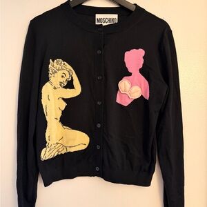 Moschino Couture Women's sweater wool Pin-Ups Embroidery black cardigan